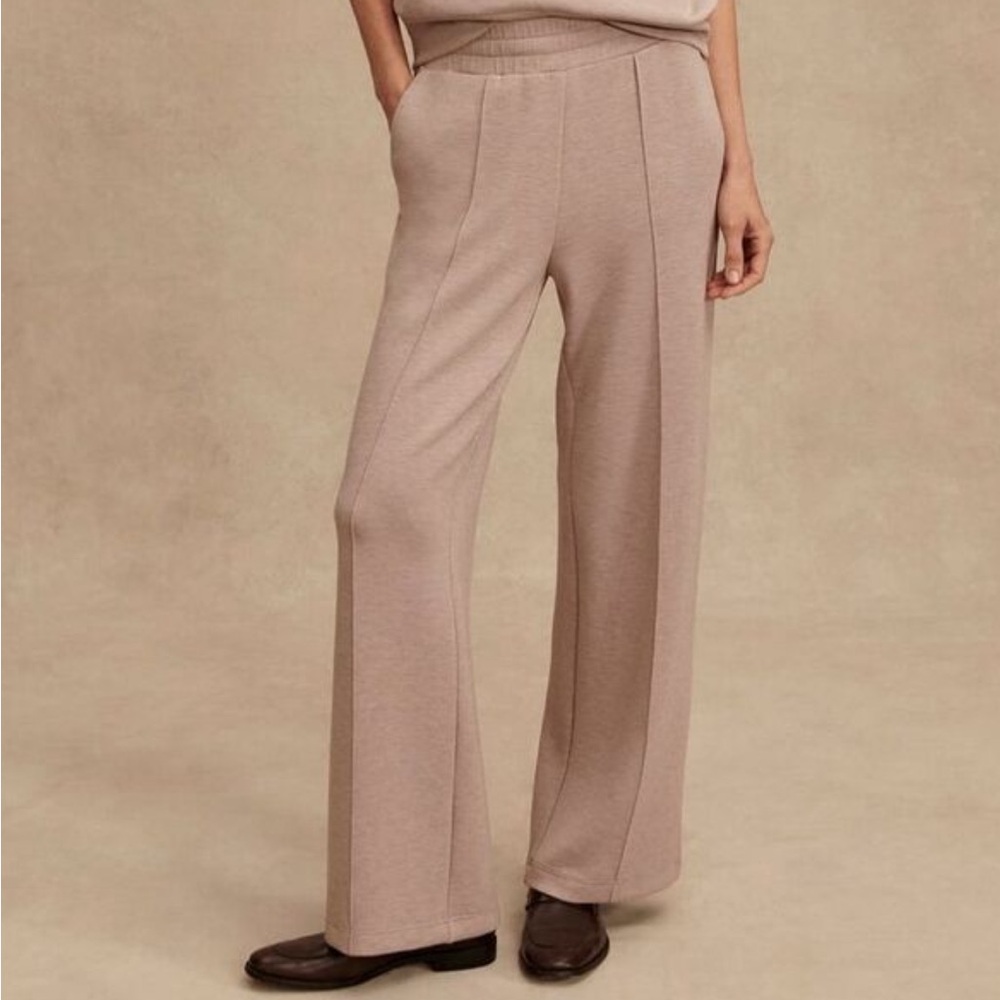 Varley Wide Leg Double soft Pants in Taupe marl like new -hemmed to 26”inseam M